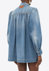 Chloé High-Neck Button Up Denim Jacket Blue CH25UDV0215144N Iced Blue