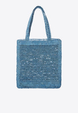 Chloé Summer Banana Woven-Raffia Tote Bag Blue CH25US901P0841I STORMY SEA