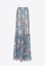 Chloé Peonies Print Sleeveless Maxi Dress Blue CH25URO55459468 Grizzled Blue