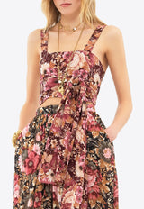 Chloé Rose Print Front-Tie Sleeveless Top Multicolor CH25UHT254926BI Maroon Pink