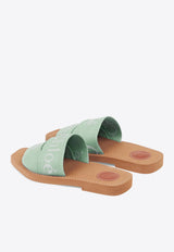 Chloé Woody Logo Embroidered Flat Slides Green CHC23U188EF33B Spearmint