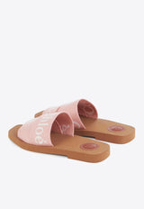 Chloé Woody Logo Embroidered Flat Slides Pink CHC23U188EF6K5 Light Rosewood