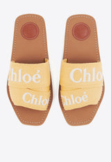 Chloé Woody Logo Embroidered Flat Slides Yellow CHC23U188EF224 Light Ochre