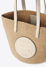 Chloé Large Horse Medal Woven Basket Bag Ivory CHC25SS591O8222J Deep Ivory