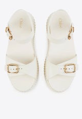 Chloé Nama 80 Leather Wedge Sandals White CHC25U10PLU122 Eggshell