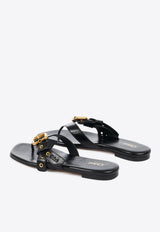 Chloé Mae Knotted-Strap Leather Thong Sandals Black CHC25S08OQJ001 Black