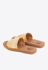 Chloé Woody Logo Embroidered Flat Slides Yellow CHC23U188EF224 Light Ochre