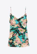 Chloé Bouquet Print Ruched Silk Top Multicolor CH25UHT18464001 Black