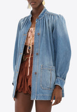 Chloé High-Neck Button Up Denim Jacket Blue CH25UDV0215144N Iced Blue