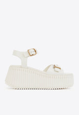Chloé Nama 80 Leather Wedge Sandals White CHC25U10PLU122 Eggshell