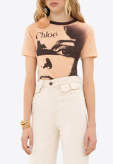 Chloé Portrait Print T-shirt Orange CH25UJH1118981S Tender Orange