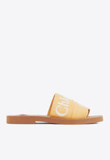 Chloé Woody Logo Embroidered Flat Slides Yellow CHC23U188EF224 Light Ochre