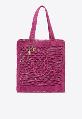 Chloé Summer Banana Woven-Raffia Tote Bag Fuchsia CH25US901P086P1 Fuchsia Rose