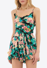 Chloé Bouquet Print Ruched Silk Top Multicolor CH25UHT18464001 Black