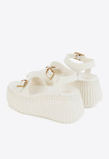 Chloé Nama 80 Leather Wedge Sandals White CHC25U10PLU122 Eggshell
