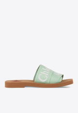 Chloé Woody Logo Embroidered Flat Slides Green CHC23U188EF33B Spearmint
