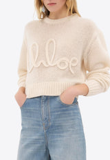 Chloé Logo Embroidered Alpaca Blend Sweater Cream CH25UMP27740107 Iconic Milk