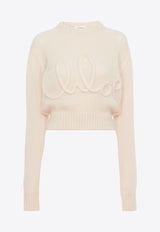 Chloé Logo Embroidered Alpaca Blend Sweater Cream CH25UMP27740107 Iconic Milk