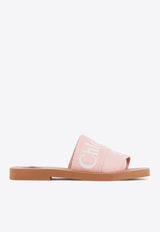 Chloé Woody Logo Embroidered Flat Slides Pink CHC23U188EF6K5 Light Rosewood