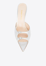 Andrea Wazen Carol 75 Metallic Leather Mules Silver CARMU075LCBSIL_SILVER