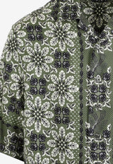 قميص قصير الأكمام من الحرير بنقشة زهور