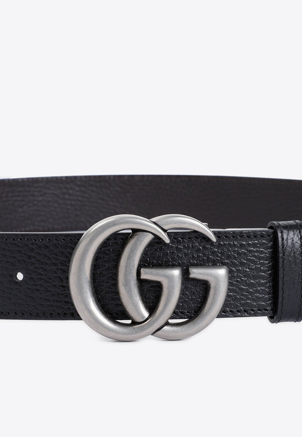 Monogram-Buckle Grained Leather Belt