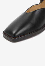 Pointed Square-Toe Ballerinas in Calf Leather
