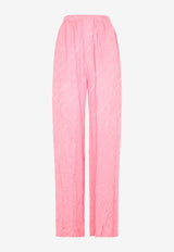 بنطال بقصة ساق واسعة مع شعار مكرر