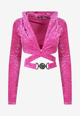 Long-Sleeved Medusa Velvet Cropped Top Pink 1007885 1A05908 1PK30