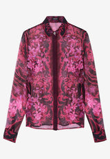 Versace Orchid Barocco Print Sheer Silk Shirt 1008228 1A07392 5BA50 Multicolor