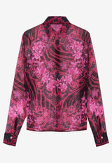 Versace Orchid Barocco Print Sheer Silk Shirt 1008228 1A07392 5BA50 Multicolor