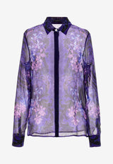 Versace Orchid Barocco Print Sheer Silk Shirt 1008228 1A07392 5BA60 Purple