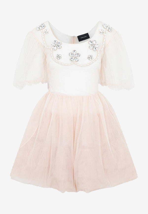 Crystal-Embellished Tulle Mini Dress