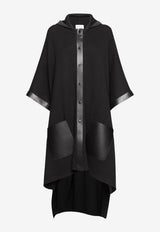 Salvatore Ferragamo Leather-Trimmed Poncho with Hood Black 111494 K 759588 BLACK