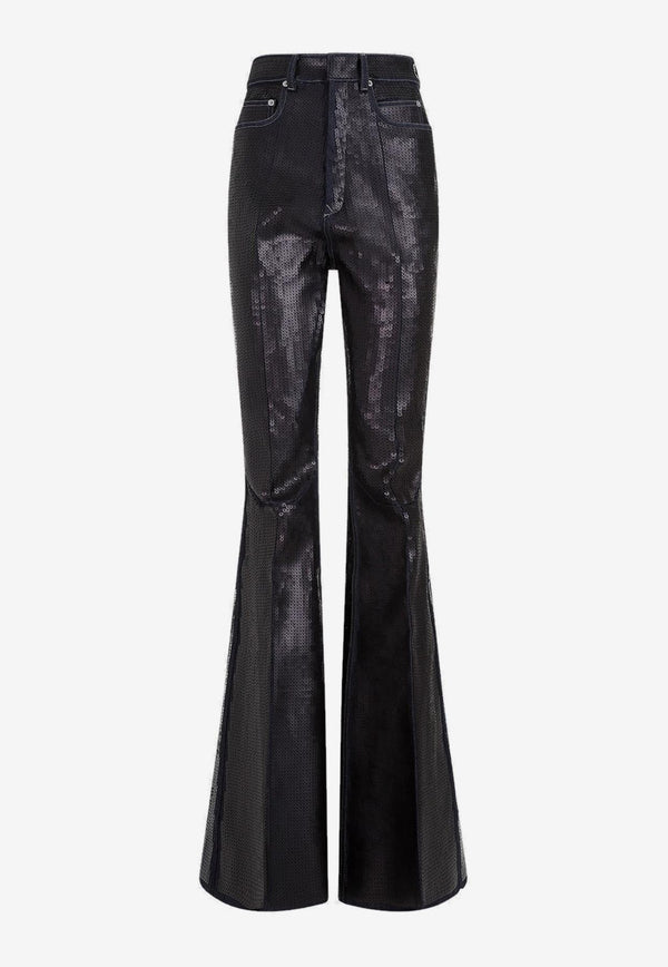 Bolan Boot-Cut Sequined Pants