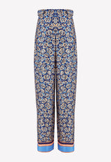 Salvatore Ferragamo High-Waist Jacquard Silk Pants Multicolor 139364 P 754086 GBLUE/ARAGOSTA