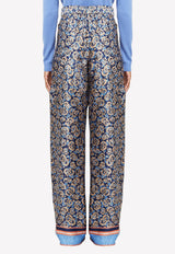 Salvatore Ferragamo High-Waist Jacquard Silk Pants Multicolor 139364 P 754086 GBLUE/ARAGOSTA