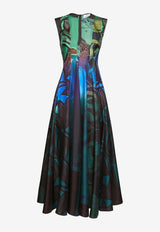 Salvatore Ferragamo Hand-Printed Silk Midi Dress Multicolor 13A753 A 759800 TONI PLUM