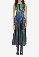 Salvatore Ferragamo Hand-Printed Silk Midi Dress Multicolor 13A753 A 759800 TONI PLUM