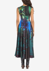 Salvatore Ferragamo Hand-Printed Silk Midi Dress Multicolor 13A753 A 759800 TONI PLUM