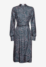 Salvatore Ferragamo Printed Long-Sleeved Shirt Dress in Silk Multicolor 13A859 A 759986 FDO/AGRIFOGLIO BLUE