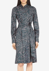 Salvatore Ferragamo Printed Long-Sleeved Shirt Dress in Silk Multicolor 13A859 A 759986 FDO/AGRIFOGLIO BLUE