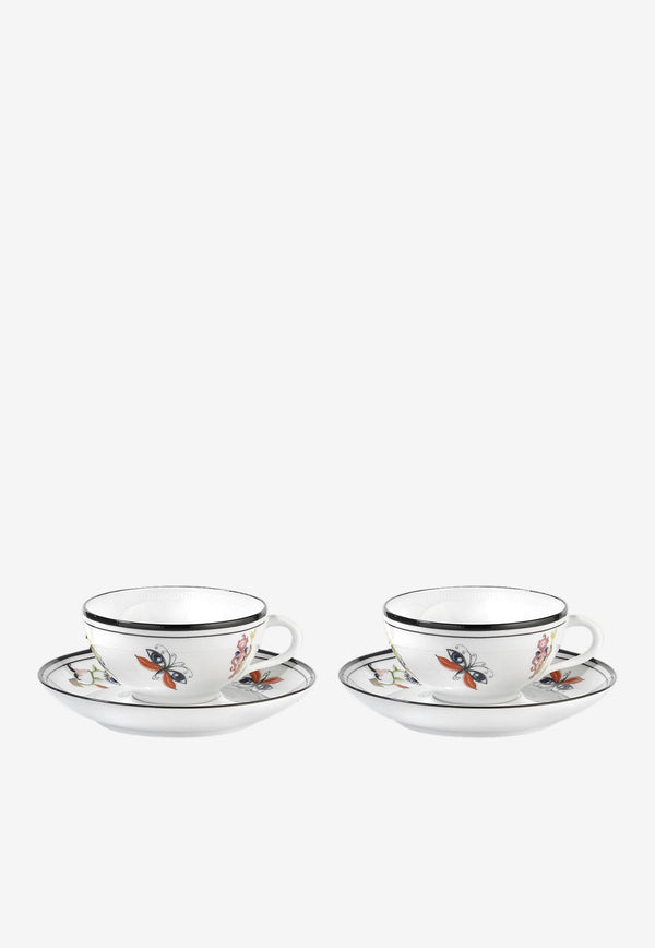 Ginori 1735 Arcadia Tea Cups and Saucers - Set of 2 White 140RG00 FX9401 LX GEN G01722400
