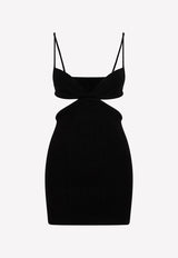 فستان قصير منسوج ومضلع بفتحات