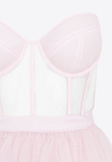 فستان بلا حمالات من التول بطول منتصف الساق