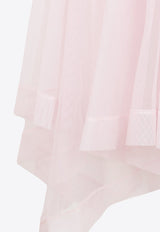 فستان بلا حمالات من التول بطول منتصف الساق