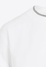 تي شيرت برقبة دائرية مُزينة بخرز المونيلي