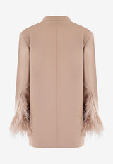 Valentino Double-Breasted Feather-Embellished Blazer Pink 2B0CEE367TQ S69