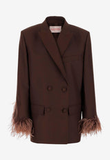 Valentino Double-Breasted Feather-Embellished Blazer Brown 2B0CEE367TQ Y79
