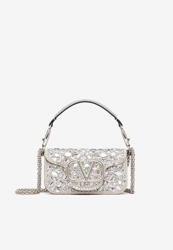 Valentino Small Crystal-Embellished VLogo Shoulder Bag Silver 2W0B0K53MKK UV4